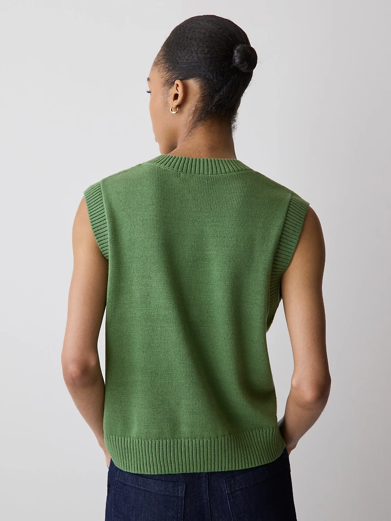 Veste en Tricot Sans Manches à Col Rond