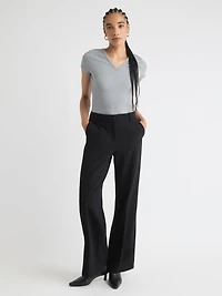Pantalon en Sergé Épais à Taille Mi-Haute et Jambe Large