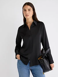 Satin Long-Sleeve Buttoned-Down Blouse