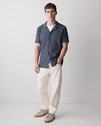 Short-Sleeve Herringbone Shirt with Camp Collar
