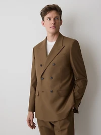 Veston de Complet Tabac à Coupe Ajustée Boutonnage Double