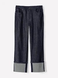 Jeans à Taille Haute et Jambe Droite Ourlets Roulés