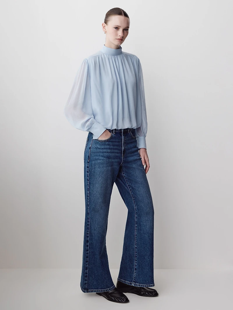 Blouse à Manches Longues Col Montant avec Épaulettes