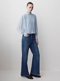 Blouse à Manches Longues Col Montant avec Épaulettes
