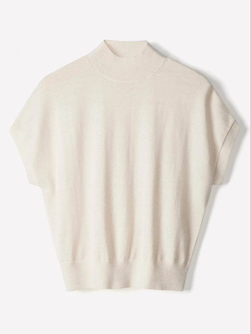 Short-Sleeve Mock-Neck Merino-Wool Sweater