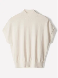 Short-Sleeve Mock-Neck Merino-Wool Sweater
