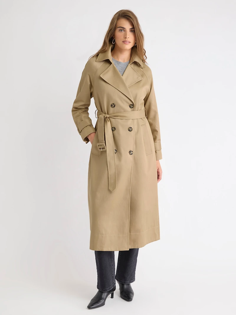 Water-Repellant Long Double-Breasted Trench Coat