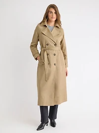 Water-Repellant Long Double-Breasted Trench Coat