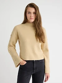 Pull à Manches Longues avec Boutons et Col Montant