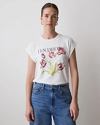 T-Shirt à Col Rond et Manches Très Courtes