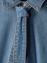Blouse en Denim à Manches Courtes et Col Chemisier