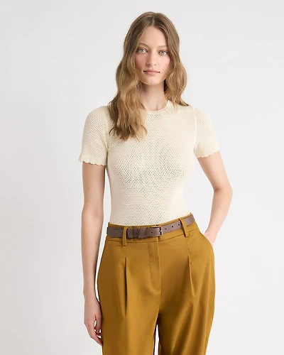 Short-Sleeve Crew-Neck Textured-Knit Sweater