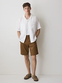 Chemise en Lin à Manches Courtes avec Col Camp