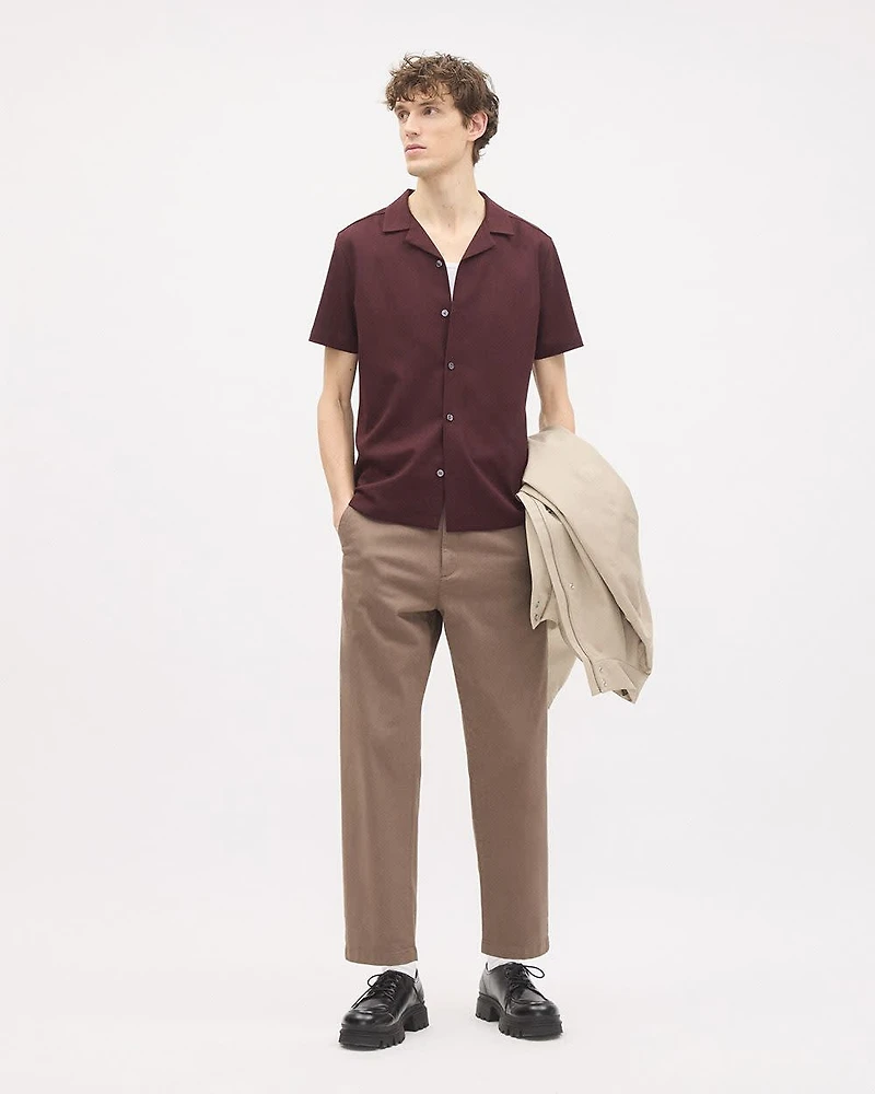 Short-Sleeve Herringbone Shirt with Camp Collar