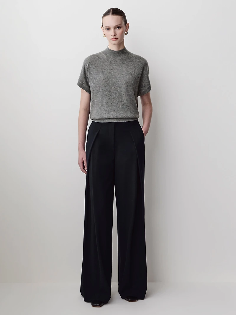 Short-Sleeve Mock-Neck Merino-Wool Sweater
