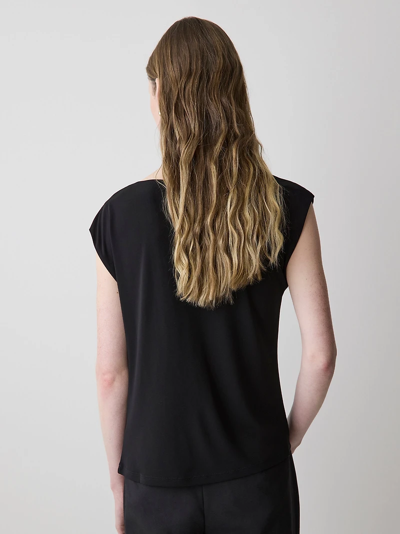 Extended-Sleeve Boat-Neck Top with Pleated Details