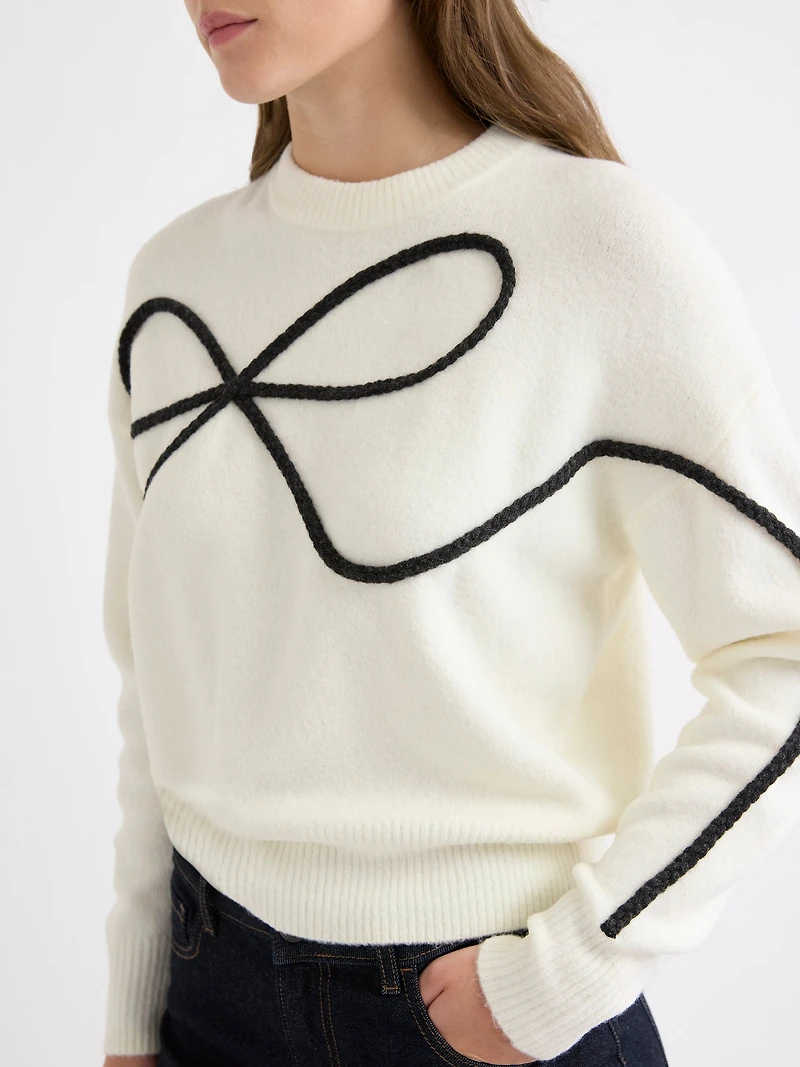 Long-Sleeve Crew-Neck Bow Sweater