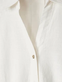 Blouse en Mélange de Lin à Manches Courtes et Col Chemisier