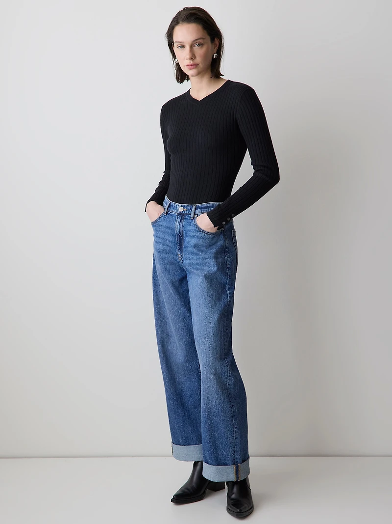 Pull à Manches Longues avec Boutons et Col V