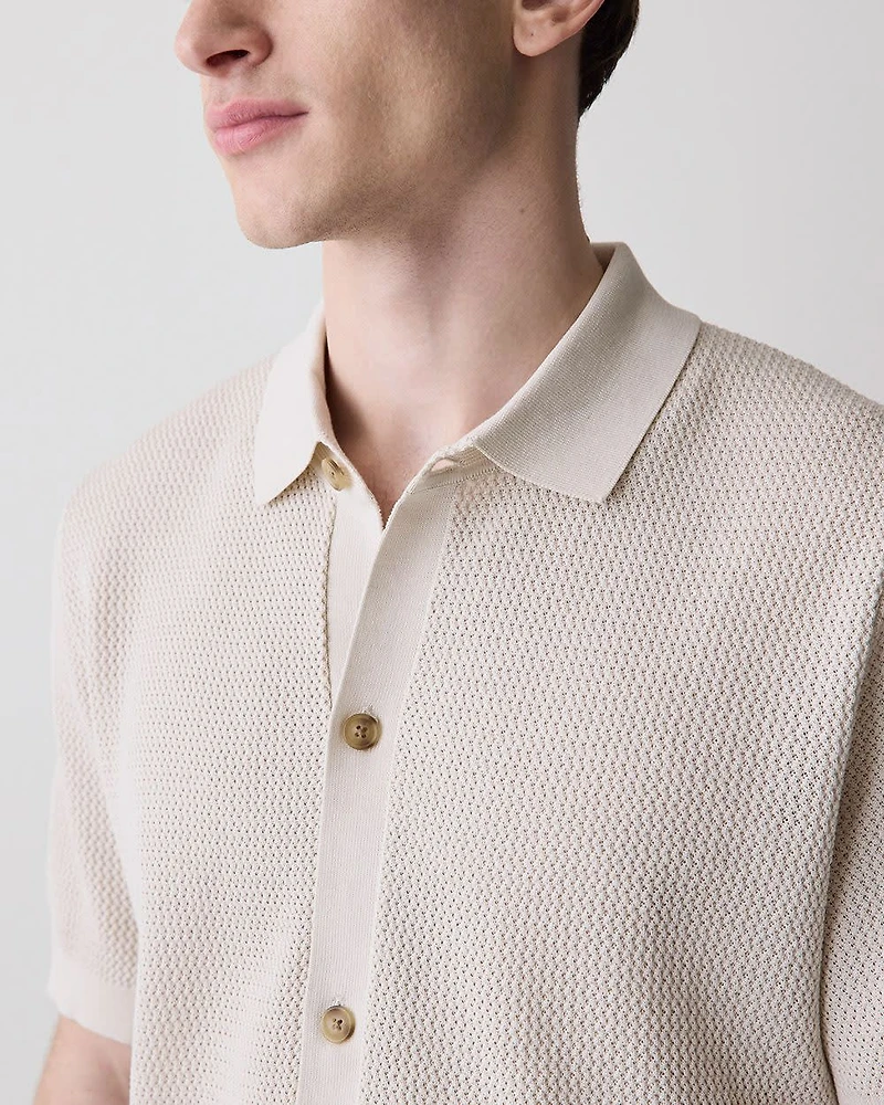 Short-Sleeve Textured Shirt Sweater