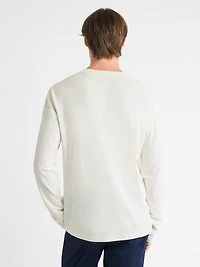 T-shirt Gaufré à Manches Longues et Col Henley