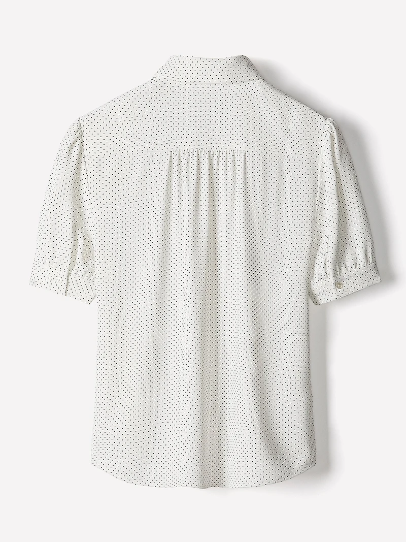 Silky Crepe Short-Sleeve Buttoned-Down Blouse