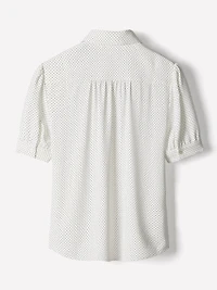 Silky Crepe Short-Sleeve Buttoned-Down Blouse