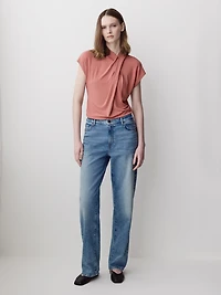 Extended-Sleeve Top with Crossover Draped Mock Neckline