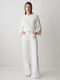 Jeans Crème Long à Taille Haute et Jambe Large