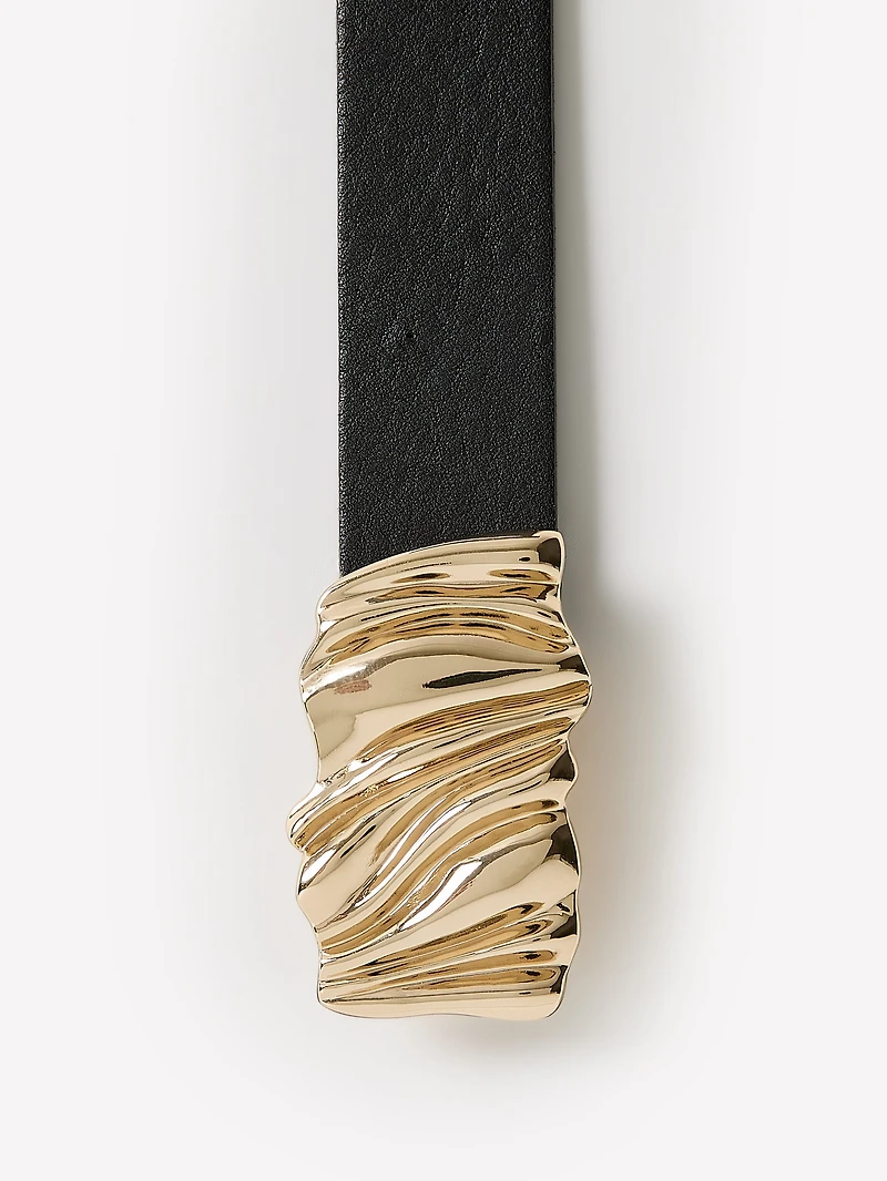 Leather Belt with Draped Buckle
