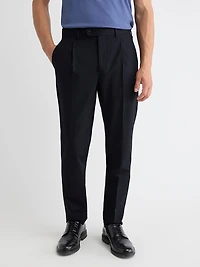 Pantalon Habillé à Jambe Fuselée Plissée en Mélange de Laine