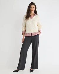Long-Sleeve V-Neck Cable-Stitch Merino-Blend Sweater