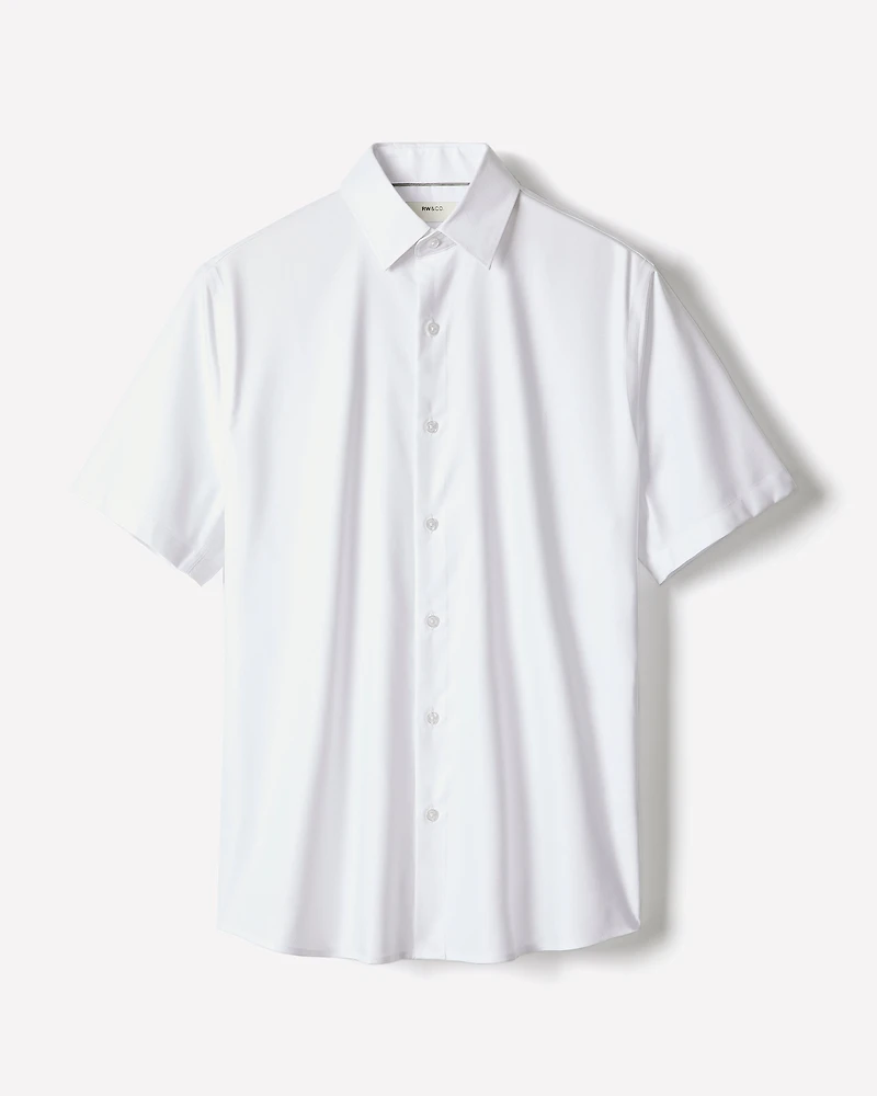 Short-Sleeve Slim-Fit Knit-Like Dress Shirt