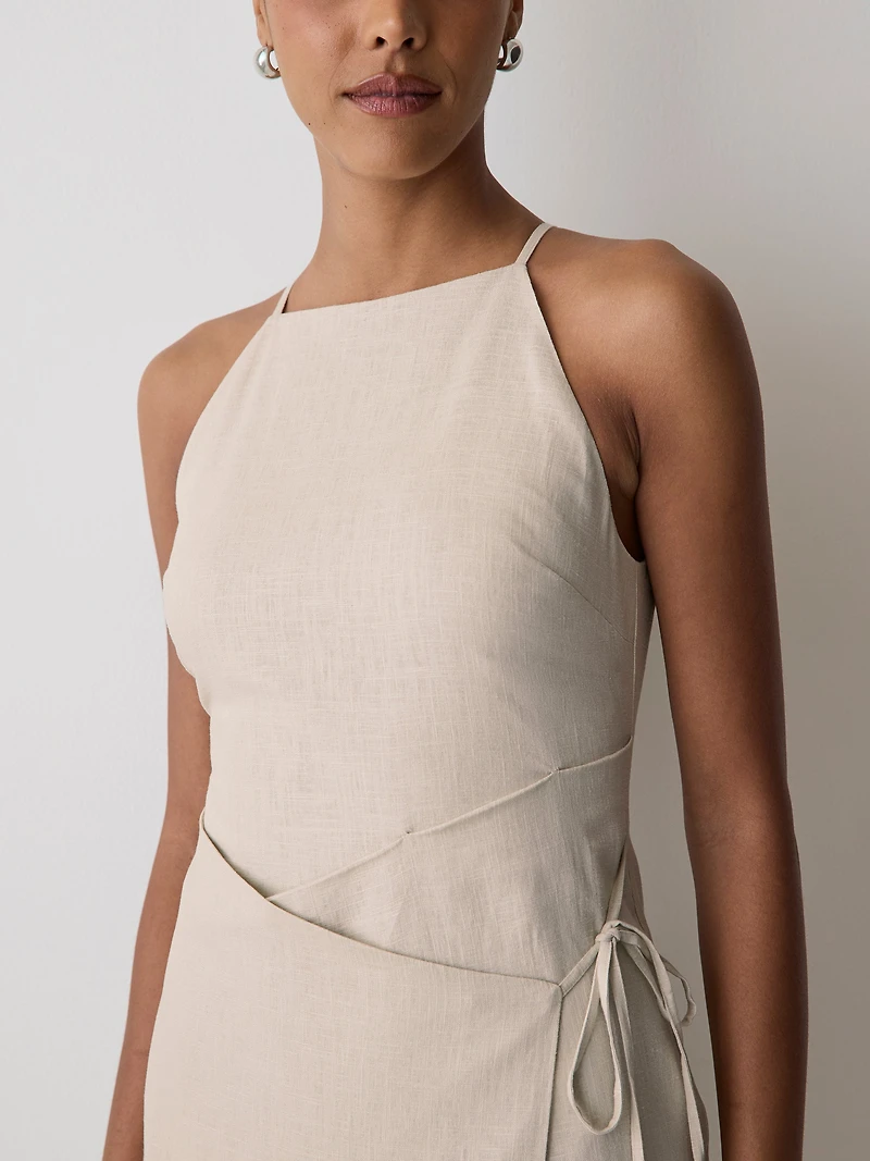 Sleeveless Boat-Neck Linen-Blend Midi Dress