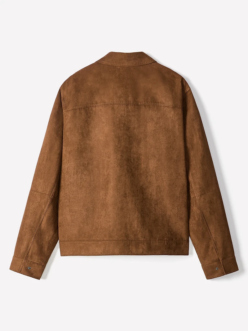Faux Suede Jacket with Shirt Collar