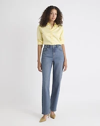 Long Medium-Wash Straight-Leg Jeans
