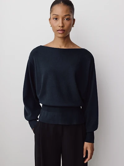 Pull à Manches Longues et Col Bateau avec Taille Cintrée