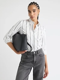 Blouse Boutonnée en Popeline Rayée à Manches Longues