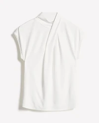 Extended-Sleeve Top with Crossover Draped Mock Neckline