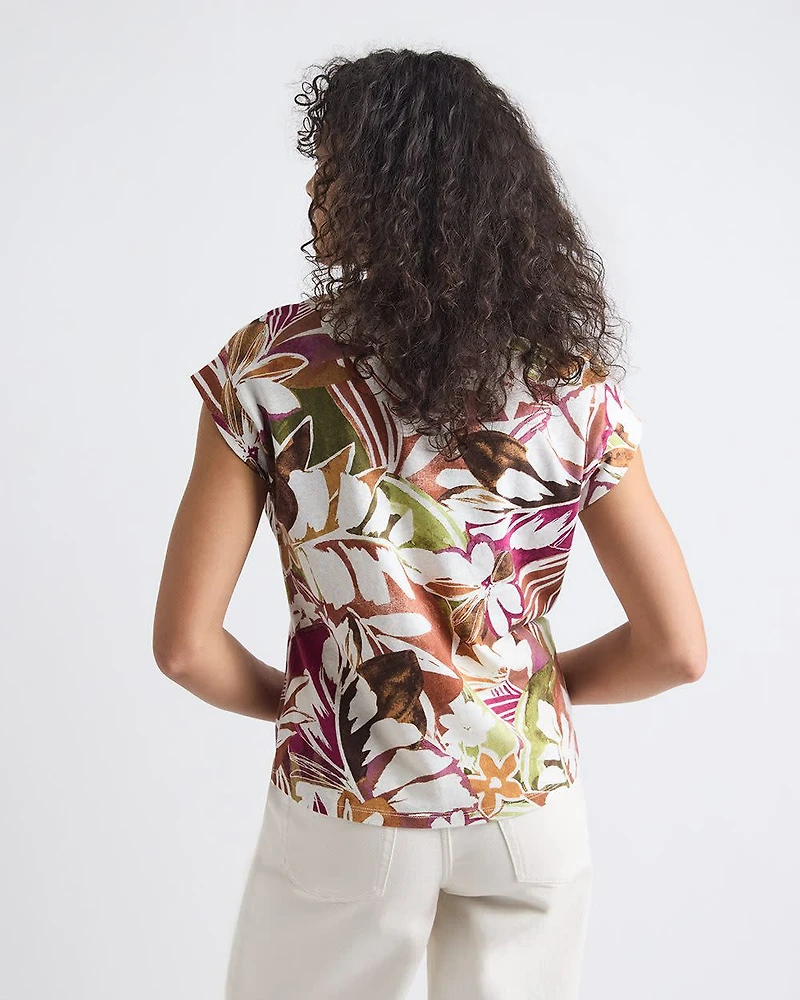 Extended-Sleeve Crew-Neck Linen-Blend Top