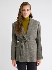 Oversized One-Button Tweed Blazer
