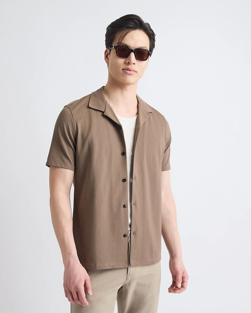Short-Sleeve Piqué Shirt with Camp Collar