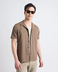 Short-Sleeve Piqué Shirt with Camp Collar