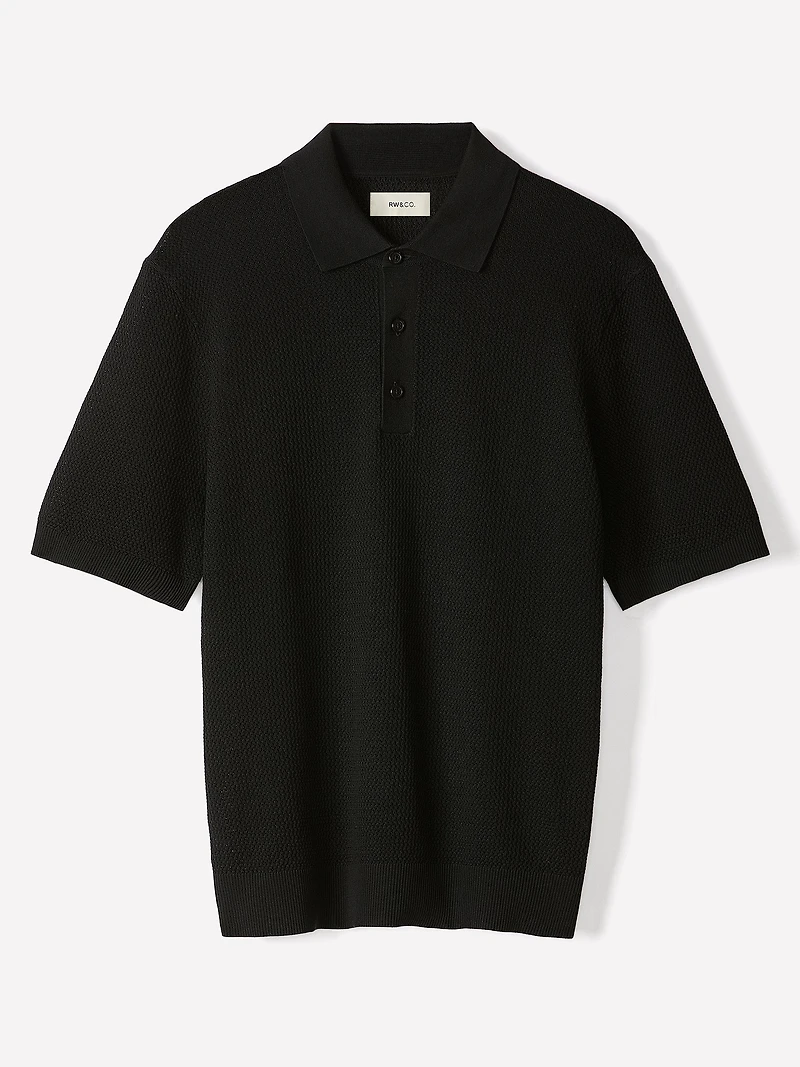 Textured Short-Sleeve Polo Sweater