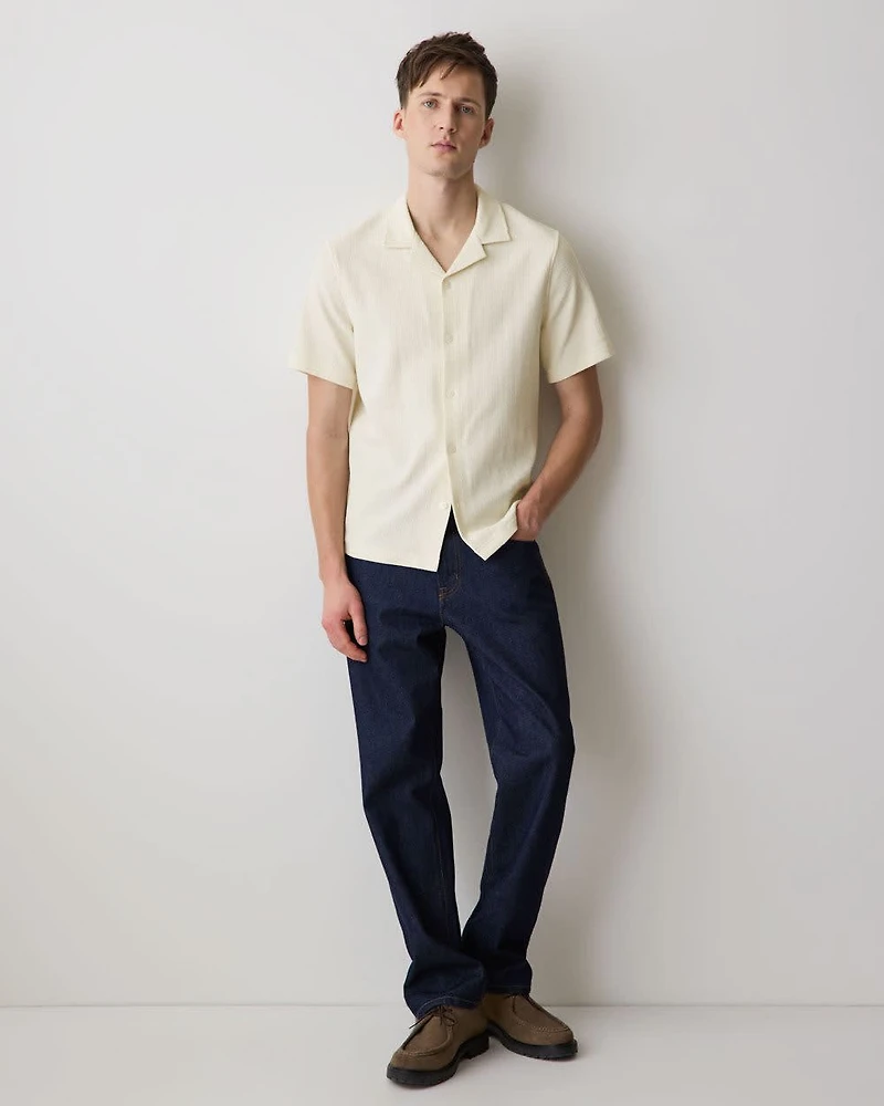 Short-Sleeve Textured Shirt with Camp Collar