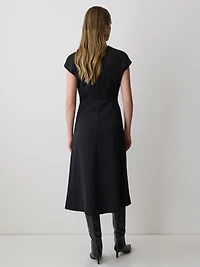 Robe Midi en Sergé à Manches Très Courtes et Col V
