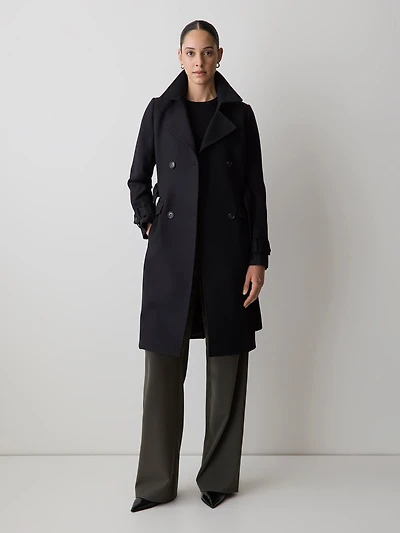 Manteau Trench en Sergé à Boutonnage Double avec Ceinture