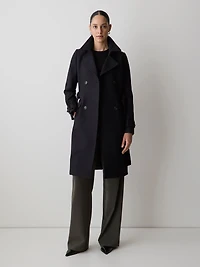 Manteau Trench en Sergé à Boutonnage Double avec Ceinture