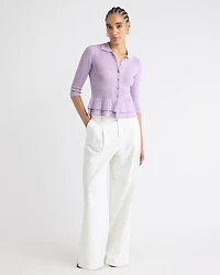 Cardigan à Col Polo et Ourlet Volants