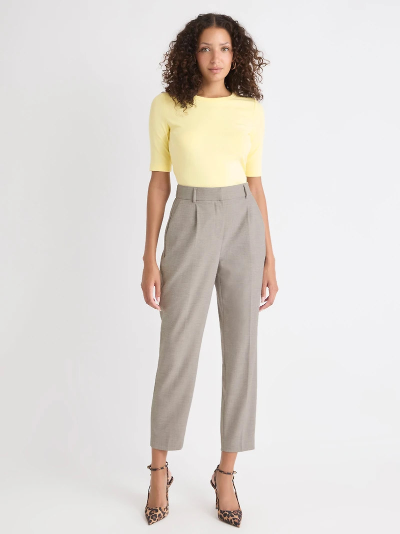 T-Shirt Ajusté à Manches aux Coudes et Col Rond